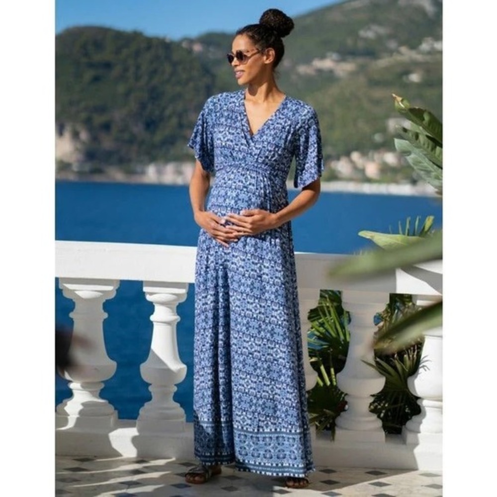 NWT Seraphine Lulah Blue Wrap Front Maternity Nursing Maxi Dress Size XS